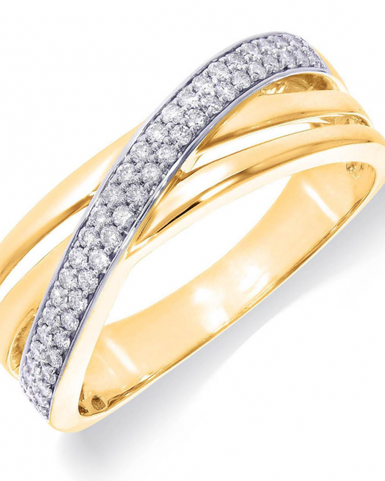 14 krt rosé gouden fantasie ring, Cross-over model, verfraaid met 48 briljant geslepen diamanten, pavé gezet, totaal 0,32crt H/Si - 214184