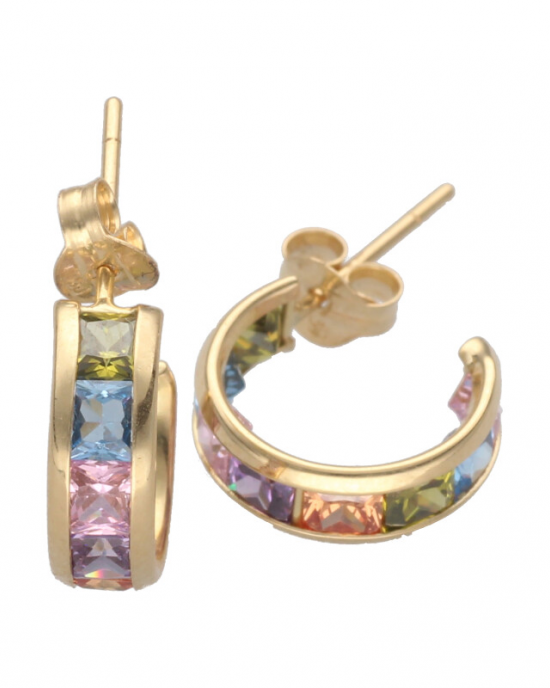 14 karaats steker creolen met regenboogkleurige zirkonia's - 214222