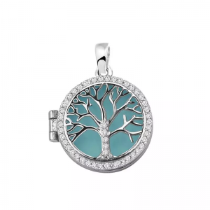 zilveren " See You Memorial " fantasie hanger " Tree of Life " als medaillon uitgevoerd en verfraaid met zirconia's , ruimte is te vullen met as, achterzijde is te voorzien van een gravure - 214325