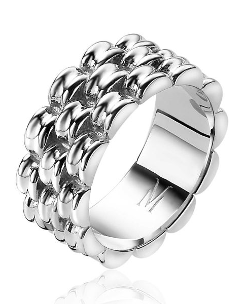 zilver gerhodineerde Mart Visser By Zinzi ring " rolex style 3 banen " refnr MVR22 - 214513