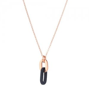 Marcello Pane fantasie hanger inclusief jasseronschakel lengte collier , combinatie van zilveren schakels rosé verguld en zwart gevulkaniseerde rubberen schakels - 214450