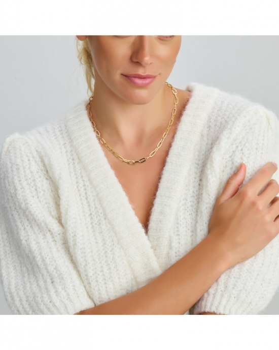 14 Karaats Geelgouden collier met een zilveren kern: paperclip schakel, 45 cm - 214466