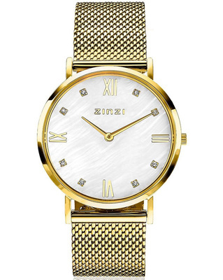Zinzi Roman horloge kast en milanaise band geel double, parelmoerachtige wijzerplaat + zirconia's,ZIW548M - 214491