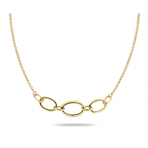 14 krt geelgouden fantasie collier met 3 ovale grote schakels als middenstuk, 42 cm - 214612