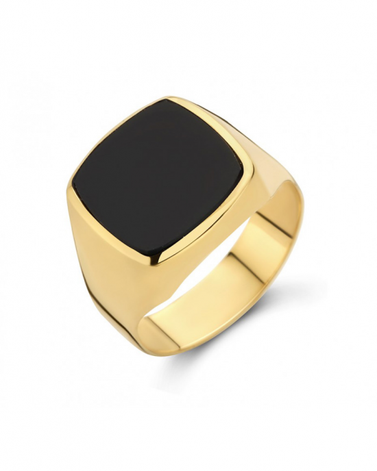 14 krt geelgouden heren zegelring voorzien van een " kussenvormige onyx " - 214618