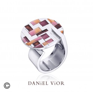 Daniel Vior ring, gerhodineerd zilver, Picno; roze-rode emaille - 214571