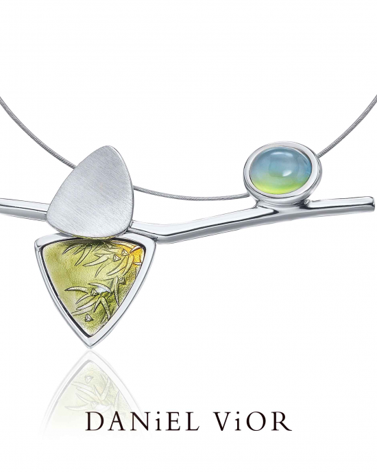 Daniel Vior hanger, gerhodineerd zilver, Eucalipto, maansteen en groen emaille - 214578