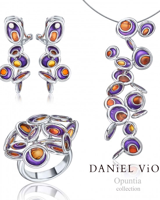 Daniel Vior hanger, gerhodineerd zilver, Opuntia paars- oranje emaille, 2 manieren te dragen - 214579