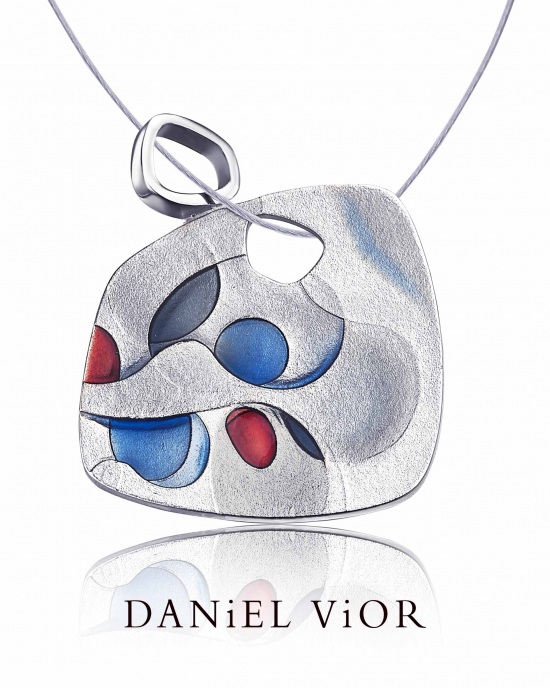 Daniel Vior hanger, gerhodineerd zilver, Psicodelia, in rood-blauw emaille - 214582