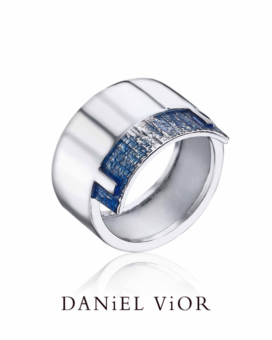 Daniel Vior ring, gerhodineerd zilver,Radi in oranje emaille - 214588