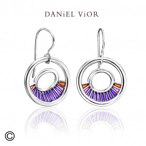 Daniel Vior oorsieraden, gerhodineerd zilver;Equinoc in aqua blauw  emaille - 214590
