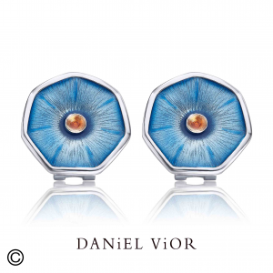 Daniel Vior oorsieraden, gerhodineerd zilver,Set plecs in blauw  emaille - 214591