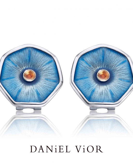Daniel Vior oorsieraden, gerhodineerd zilver,Set plecs in blauw  emaille - 214591