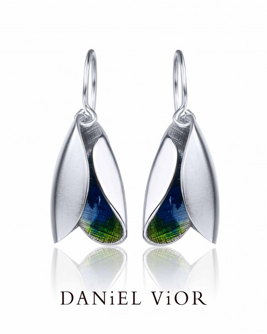Daniel Vior oorsieraden, gerhodineerd zilver;Elitro in groen-blauw emaille - 214593
