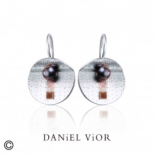 Daniel Vior oorsieraden, gerhodineerd zilver;Pireno, zwarte parel en bruin emaille - 214594