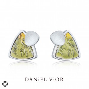 Daniel Vior oorsieraden, gerhodineerd zilver;Filam, Eucalipto met groen emaille - 214598