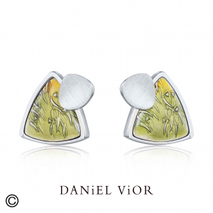 Daniel Vior oorsieraden, gerhodineerd zilver,Filam, Eucalipto met groen emaille - 214598