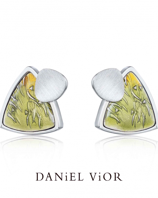 Daniel Vior oorsieraden, gerhodineerd zilver,Filam, Eucalipto met groen emaille - 214598