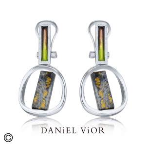 Daniel Vior oorsieraden, geelverguld zilver, Biaix met ijzig tijgeroog en bruin-groen emaille - 214600