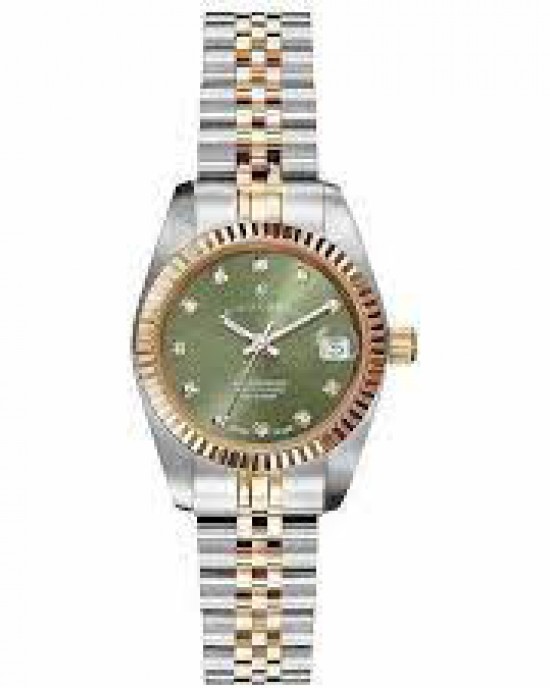 Jacques du Manoir horloge " Inspiration 26 mm Green"  Two-Tone stalen kast en stalen band met rosekleurige middenbaan en rosékleurige lunette, datum en zirconia's - 214635