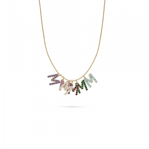 14 krt geelgouden fantasie Miss Spring letterhanger met letter M ( maandsteen maart ) met 19 aquamarijnen - 214857