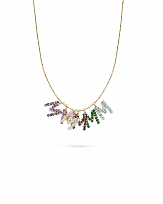 14 krt geelgouden fantasie Miss Spring letterhanger met letter M ( maandsteen maart ) met 19 aquamarijnen - 214857