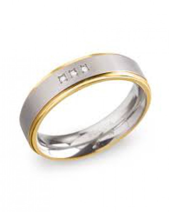 Boccia titanium ring, deels verguld, voorzien van 3 x 0,005 briljant geslepen diamanten - 214971