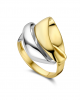 eNGi 14 krt bicolor gouden fantasie ring : de kop van de ring bestaat uit fraai omhoog draaiende bredere banen - 215075