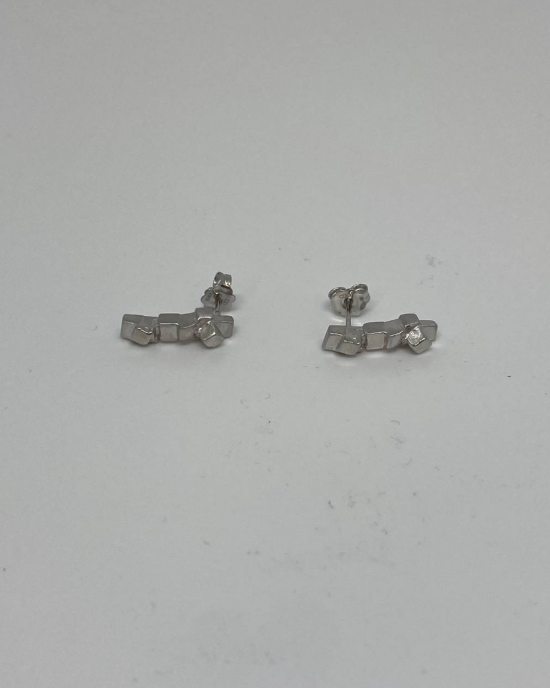 eNGi collections zilveren fantasie oorstekers, mat-poli blokjesmotief - 215082