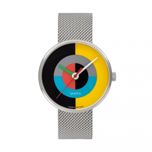 Walter Gropius Bauhaus horloge :  J.Albers-serie, stalen kast, gekleurde wijzerplaat en stalen milanaise band - 215217