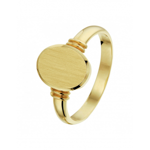 14 krt geelgouden massieve monogramring enkele band, dubbel bontje, kop is 10 mm x 12,5 mm en te graveren - 215201