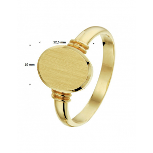 14 krt geelgouden massieve monogramring enkele band, dubbel bontje, kop is 10 mm x 12,5 mm en te graveren - 215201