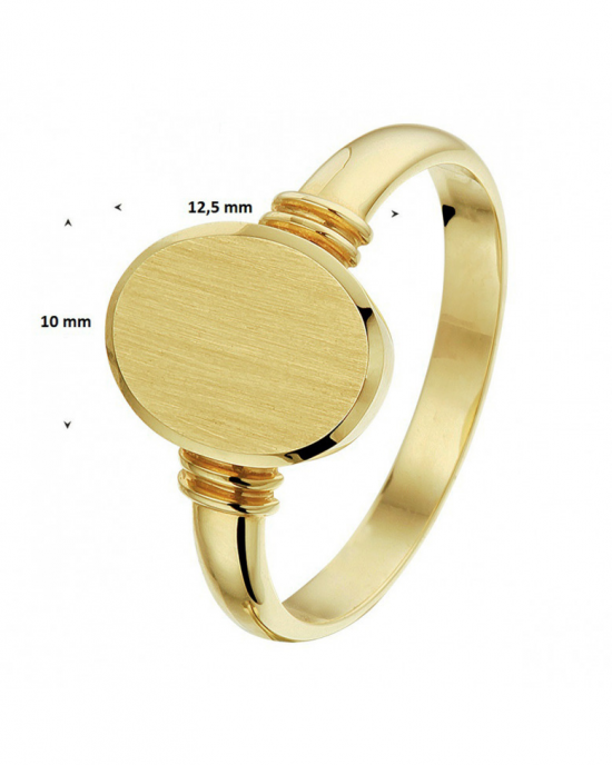 14 krt geelgouden massieve monogramring enkele band, dubbel bontje, kop is 10 mm x 12,5 mm en te graveren - 215201