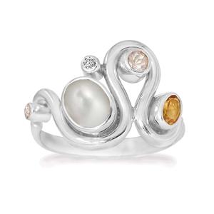Zilveren Rabinovich fantasie ring " Happy Bow " verfraaid met witte parel, citrien, rose quartz en zirconia - 215100