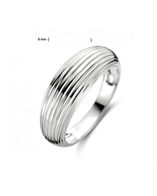 zilveren fantasie ring gerhodineerd met ribbelmotief 8 mm breed bij de kop - 215174