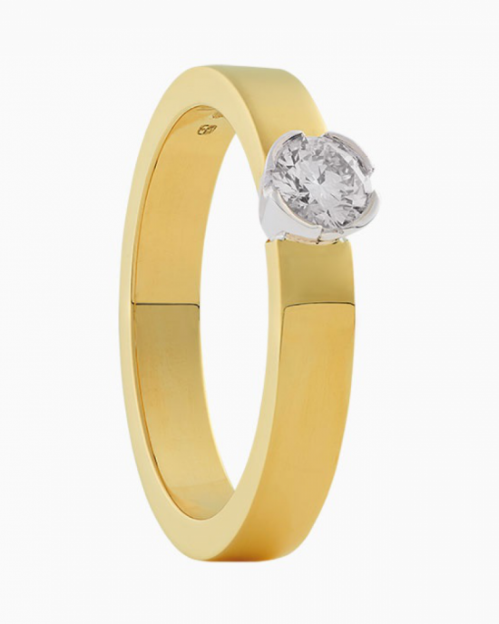 14 krt bicolor gouden Solitair ring ronde half open zetkast verfraaid met een 0,07 crt briljant geslepen diamant TW-VS - 215255