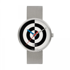 Walter Gropius Bauhaus horloge " J.Albers " stalen kast , zwart-wit wijzerplaat + zwarte leren band - 215218