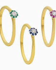 14 krt geelgouden rozet ring, middensteen 0,06 crt briljant geslepen diamant G-Si en een krans van 8 x rond geslepen smaragd - 215260