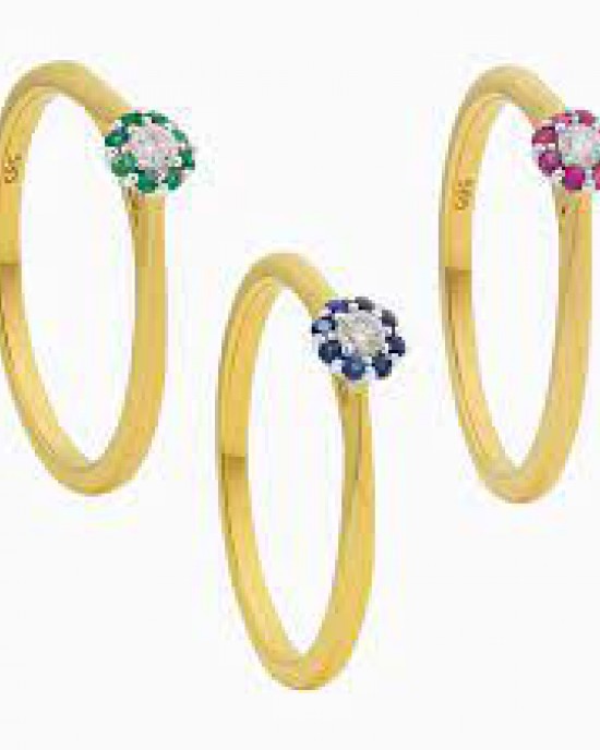 14 krt geelgouden rozet ring, middensteen 0,06 crt briljant geslepen diamant G-Si en een krans van 8 x rond geslepen smaragd - 215260