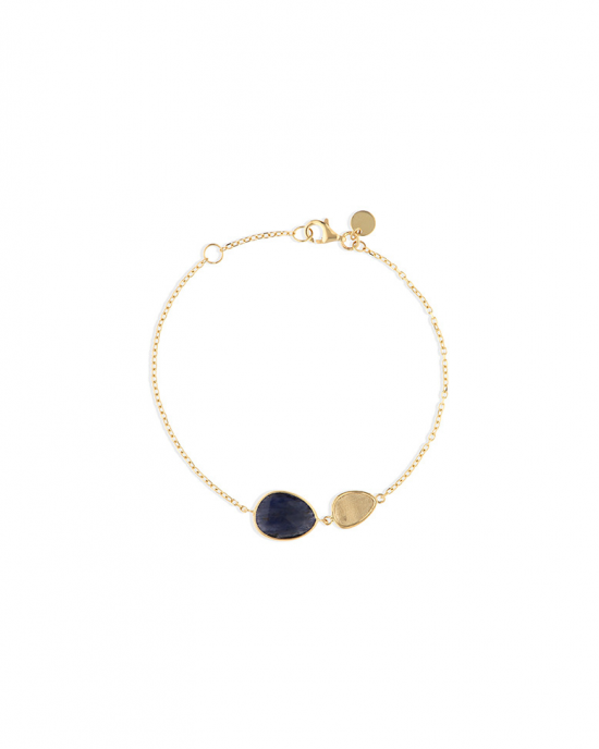 14 KARAATS Geelgouden Armband met blauwe kwarts, 17-19 cm - 215295