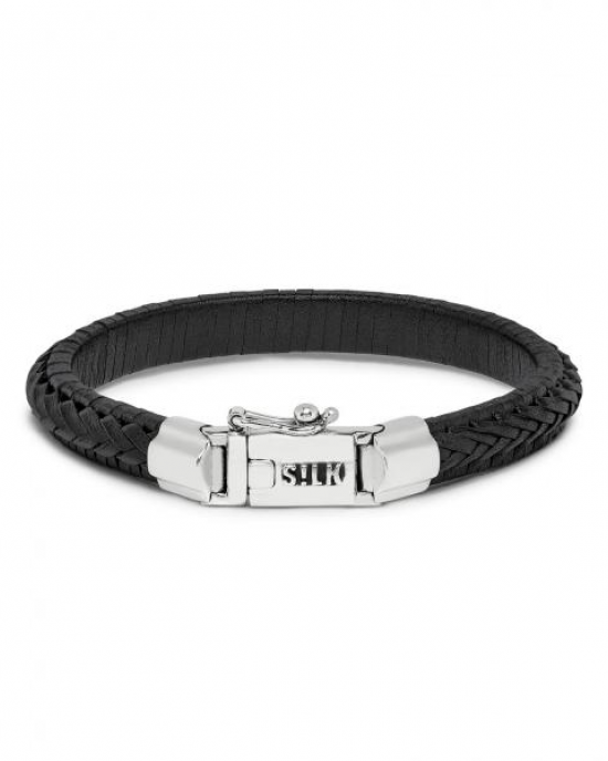 silk armband leder zwart met geoxydeerd zilveren slot "  insteekveer en veiligheidsachtje " , model 171BLK op 20 cm - 215366