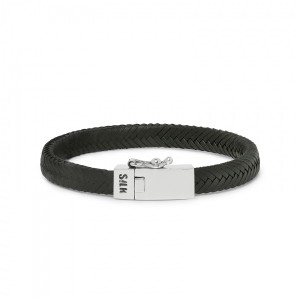 silk armband leder zwart met geoxydeerd zilveren slot "  insteekveer en veiligheidsachtje " , model 155BLK op 21 cm - 215365
