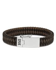 silk armband leder bruin met geoxydeerd zilveren slot "  insteekveer en veiligheidsachtje " , model 841BRN op 21 cm - 215367