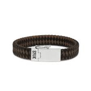 silk armband leder bruin met geoxydeerd zilveren slot "  insteekveer en veiligheidsachtje " , model 841BRN op 21 cm - 215367