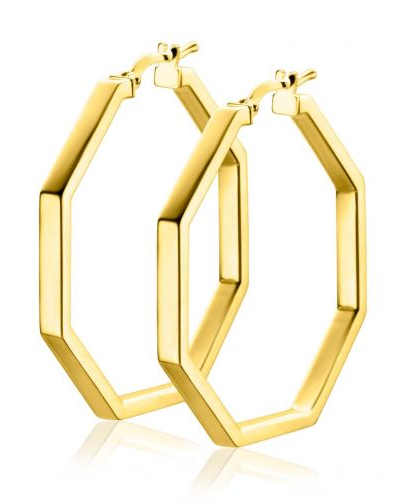 zilveren Zinzi fantasie creolen, geel verguld, 7 hoeken 34 x 3 mm, ZIO2323LG - 215518