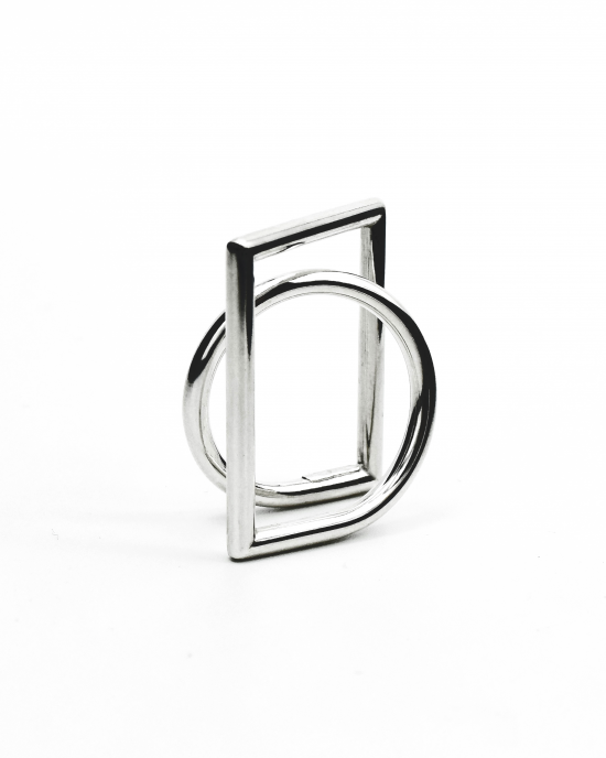 Yoko handgemaakte zilveren ring, Duo. Combinatie van ronde en rechte vorm - 215568