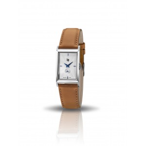Lip horloge " Churchill T18 " Quartz recht model 18 mm breed, gebogen kastvorm met lederen band,wijzerplaat zilverkleur - 215559
