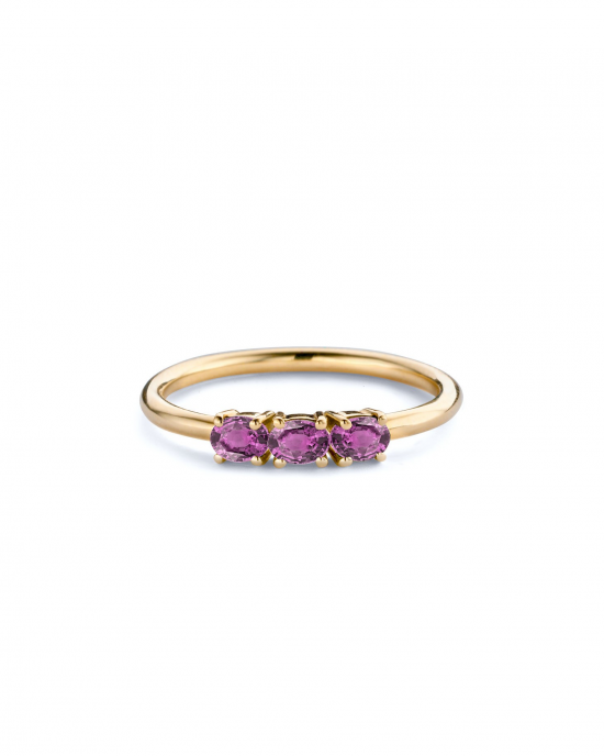 14 krt roségouden Miss Spring Brilliantly ring, model Tres, verfraaid met 3 ovaal en gefacetteerd geslepen roze tourmalijnen - 215603