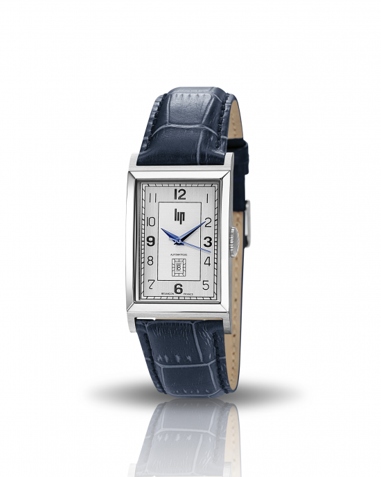 Lip horloge " Churchill T26 " automaat rechte gebogen kast met saffierglas, aan achterzijde balans zichtbaar , stalen kast en lederen band - 215556 Lip horloge " Churchill T26 " automaat rechte gebogen kast met saffierglas, aan achterzijde balans zichtbaar , stalen kast en lederen band - 215556