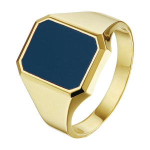 14 karaats geelgouden Massieve herenring met een achtkantige blauw lagensteen, 12,5 x 15,5 mm - 215614